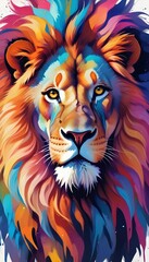 Obraz premium Colorful Lion Portrait Wild King Cat Painting Beautiful Animal Background Graphic Design