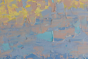 A beautiful horizontal texture painted in blue and red colors looks like sea landscape on sunset