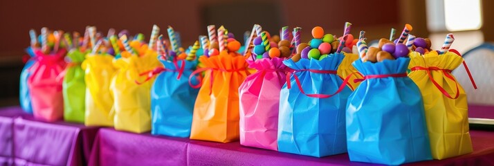 Colorful birthday party goodie bags filled with delights for all attendees to savor