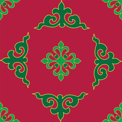 Real Tatar seamless pattern. Islamic floral geometry. Culture of the Tatar people, symbols of green and red