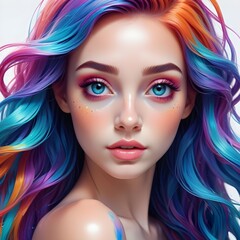 Colorful Mermaid Portrait Painting Beautiful Ocean Female Background Graphic Design