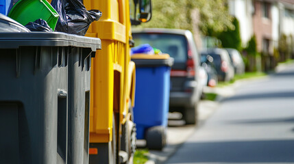 a garbage truck in the process of emptying commercial dumpsters
