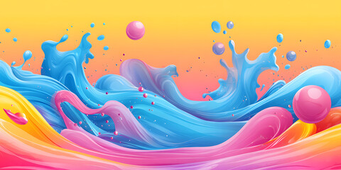 Fototapeta premium pink blue splashes and waves of liquid on an orange background. abstract colorful background