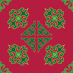 Real Tatar seamless pattern. Islamic floral geometry. Culture of the Tatar people, symbols of green and red