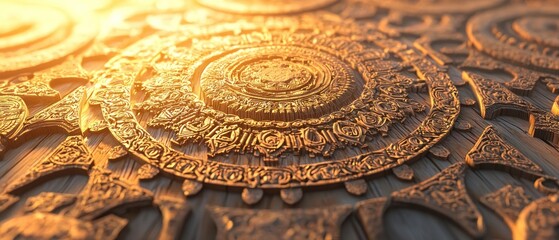 Naklejka premium Intricate Carved Wooden Ornament with Circular Design