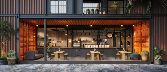 A 3D illustration of a 20ft container cafe 