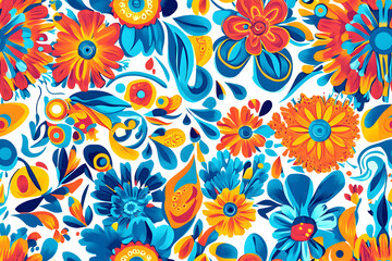 Naklejka premium Colorful and intricate seamless pattern with floral and abstract shapes