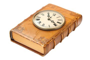 Antique Clock on Leather-Bound Book