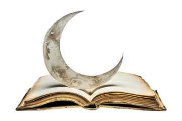 Crescent Moon on an Open Old Book