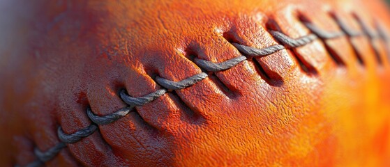 Close-up of a Stitched Orange Leather Surface