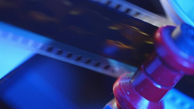 35mm Film strip in a cinema - close up shot film cels of a movie