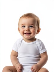 baby wearing a plain white bodysuit mockup, isolated on white background