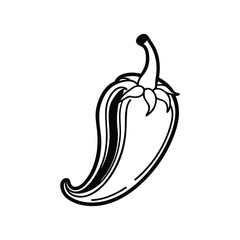 Spicy chili hot line out icon illustration on white and black background.