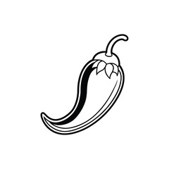 Spicy chili hot line out icon illustration on white and black background.