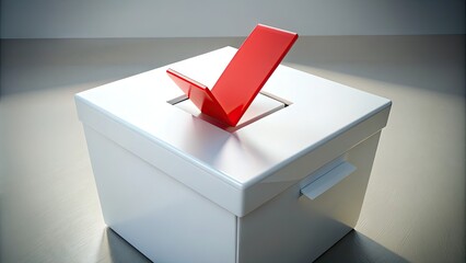 A bold, red checkmark stands out against a white ballot box, symbolizing a decisive and confident vote, with a subtle gradient and soft focus effect.