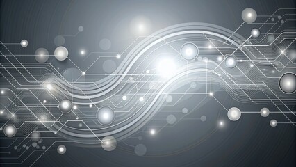 Abstract grey web design elements swirl together in a futuristic composition, featuring stylized nodes, circuits, and minimalist shapes that evoke digital connectivity and innovation.