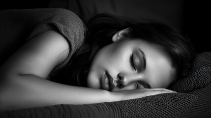 Close-up of a Woman Sleeping on a Pillow