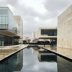 Obraz premium an ultramodern museum of contemporary art between other low modern buildings
