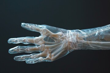 Naklejka premium X ray view of a human hand showing bones and tendons