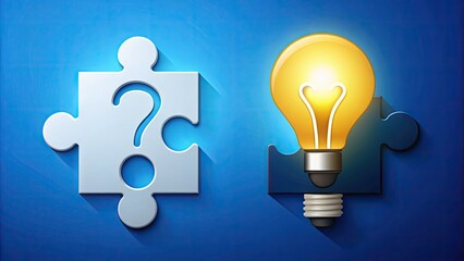 A contrasting pair of icons, one representing a puzzle piece with a question mark, and the other with a bright lightbulb, symbolizing problem and solution.