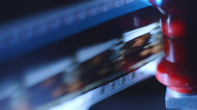 35mm Film strip in a cinema - close up shot film cels of a movie