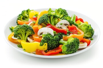 A plate of vegetables including broccoli, mushrooms, and peppers, generative ai image