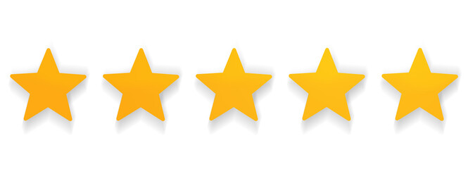 5 stars rating as best rating, rate and reviews, ground shadow, isolated, yellow to orange color