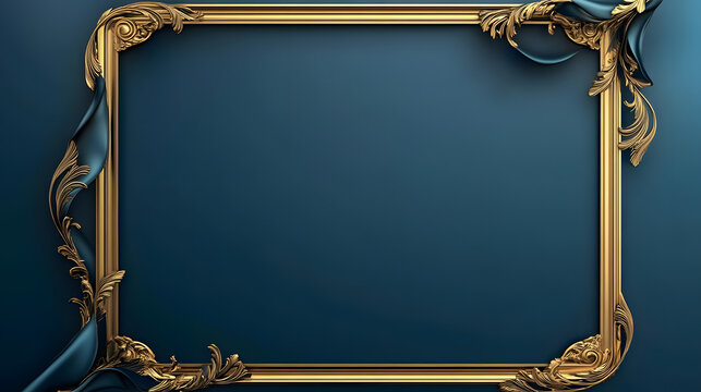 gold frame on a blue background with scroll Generative AI