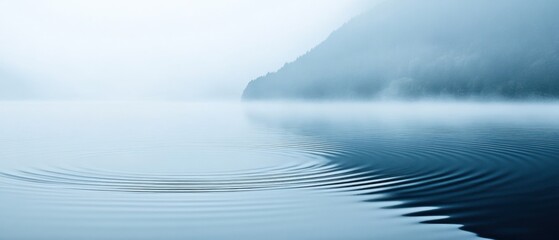 Fototapeta premium Ripples on a Misty Lake with a Silhouette of a Forest