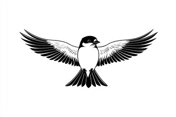 Fototapeta premium Black and White Silhouette of a Bird in Flight