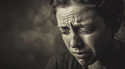 studio portrait of a crying woman