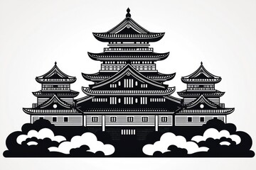 Traditional Japanese Pagoda Silhouette with Clouds