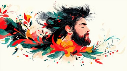Fototapeta premium Man with Flowers in his Hair