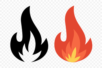 Vector Fire Flame Icon Set. Isolated Campfire, Bonfire, Flame Sign. Front View. Design Template for Outdoor, Camping, Emergency Graphics. Vector Illustration