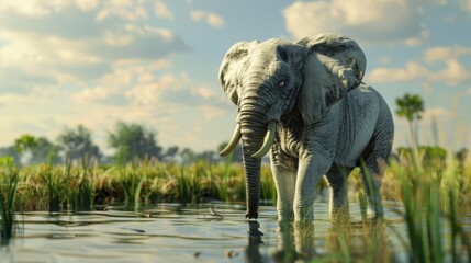 Fototapeta premium Elephant closeup with natural landscape generative ai