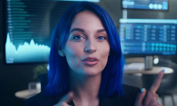 Enthusiastic Young Woman Discussing Solana Blockchain Benefits