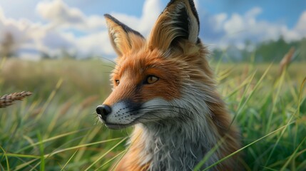 Fox closeup with natural landscape generative ai