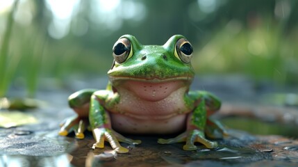 Frog closeup with natural landscape generative ai