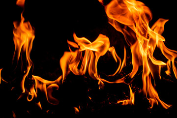 Fire flame background. Hell bonfire. Texture of fire on a black background. Blaze flames background...