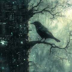 Fototapeta premium Tree-dimensional transparency. abstraction, electronics, battery, industrialization, fantasy, light ponc, gray, y2k, bird