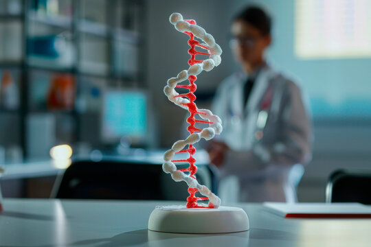 Doctor Analyzing DNA Model in Medical Laboratory