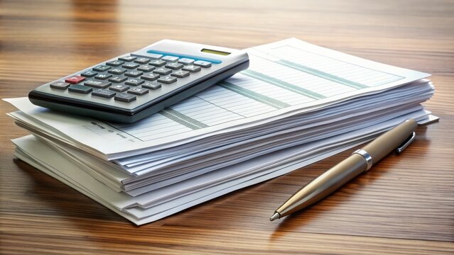 A neatly organized desk with a calculator, pen, and stack of invoices, featuring a crisp, unfolded check with a satisfyingly large refund amount.