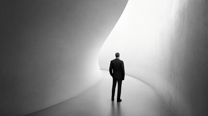 Obraz premium Businessman walking in minimalist corridor