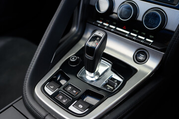 Close-Up of Automatic Gear Shift in Car Interior