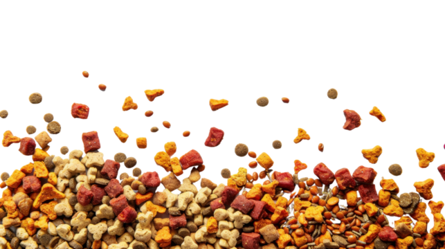 Dried kibble pet food isolated on transparent background 