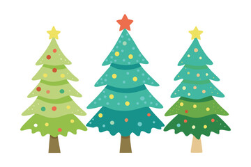 Set of watercolor christmas tree vector illustration. Collection of hand drawn cute decorative Christmas trees isolated on white background. Design for sticker, decoration, card, poster, artwork.