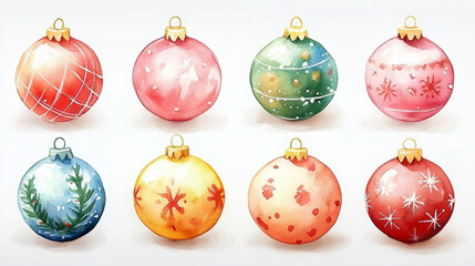 Set of Christmas watercolor elements on white background