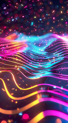 Obraz premium Bright neon lines create an energetic atmosphere for summer pool party celebration