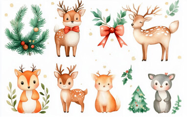 Obraz premium Set of Christmas watercolor elements on white background
