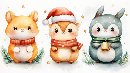 Obraz premium Set of Christmas watercolor elements on white background
